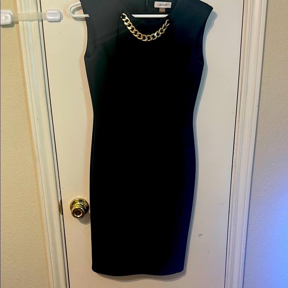 Charming Charlie Black and Gold Sheath Midi Dress